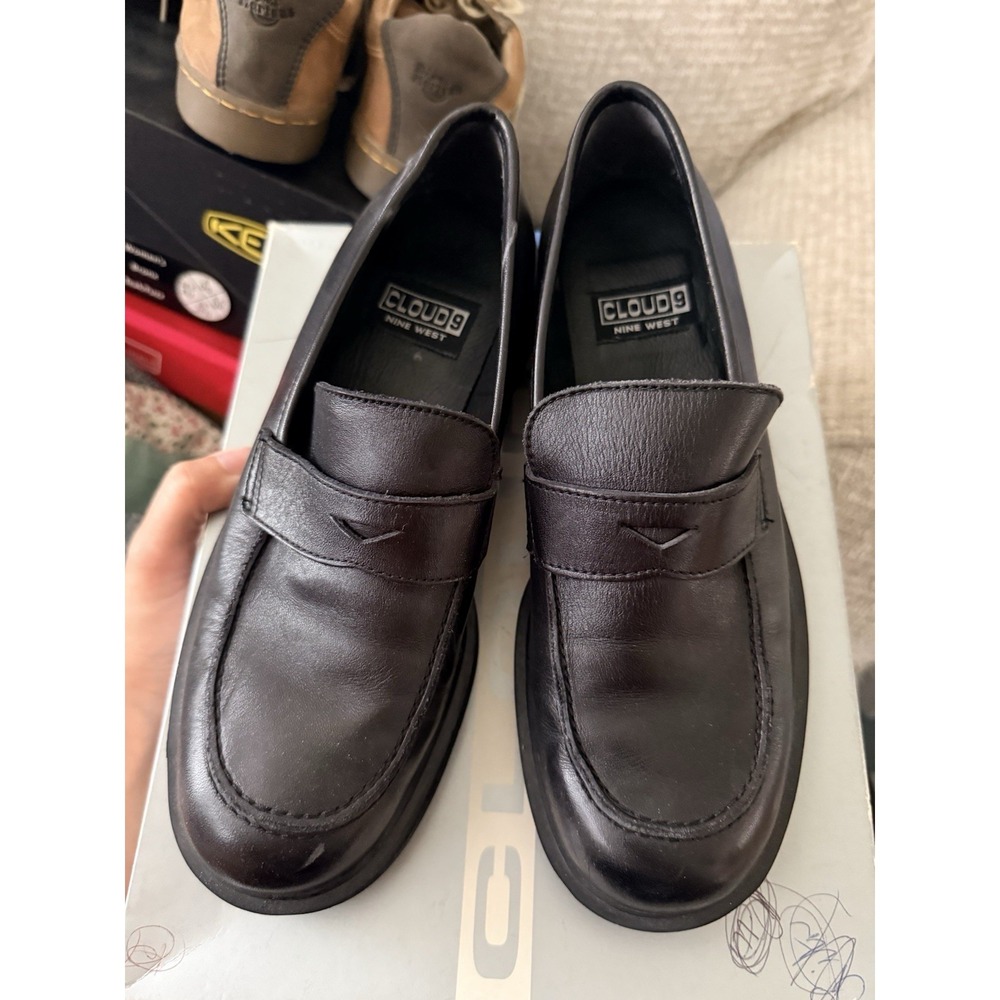 Nine West Y2K Black Chunky Heel Preppy Grunge Retro Loafer Shoes 7.5 M - Picture 2 of 6